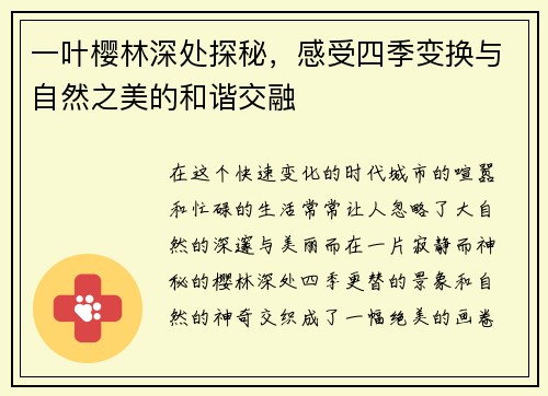 一叶樱林深处探秘,感受四季变换与自然之美的和谐交融
